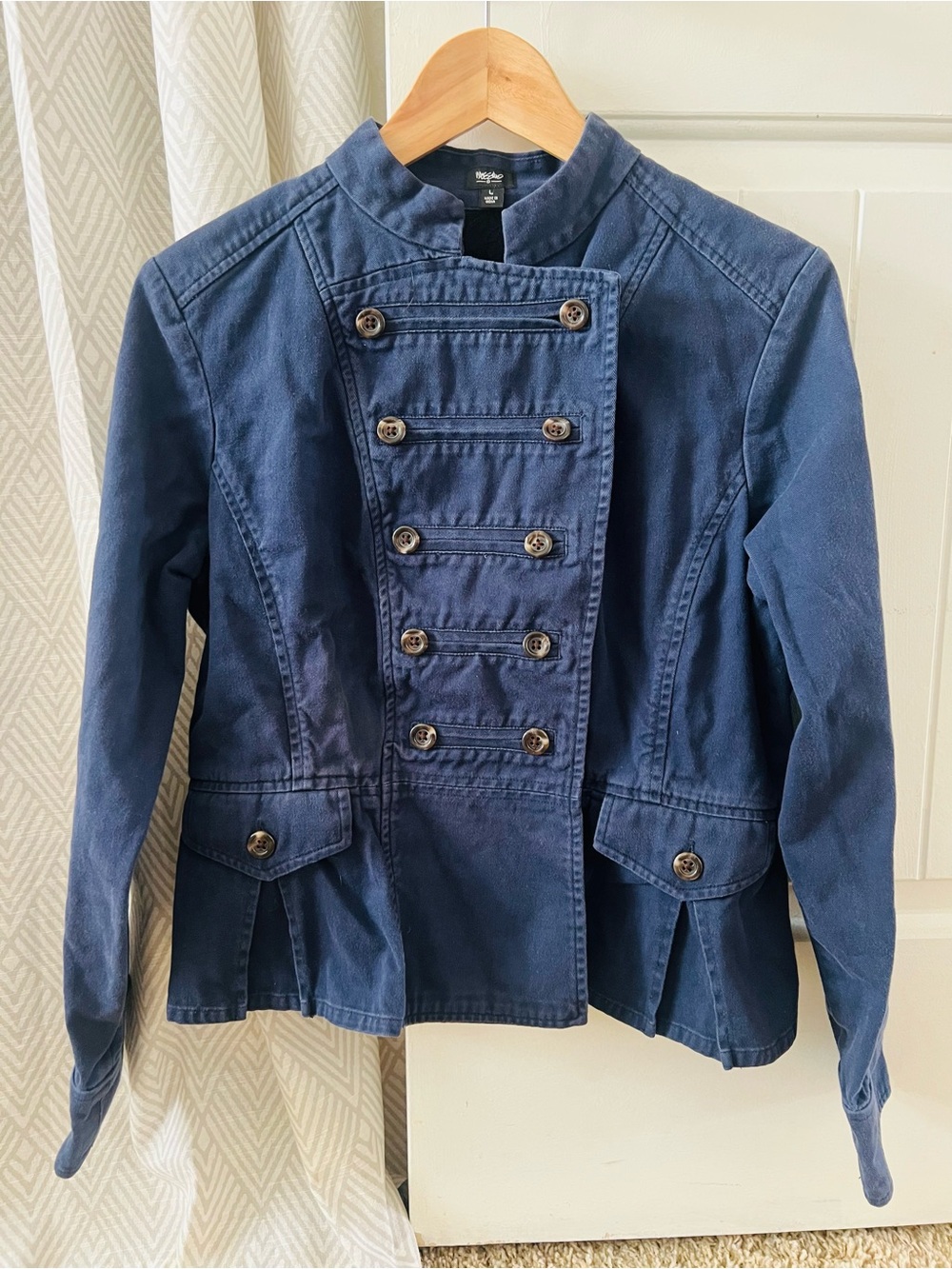 Mossimo Navy Military-Style Women's Peplum Jacket Button Up Large